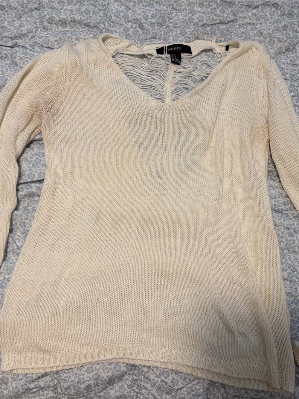 Forever 21 Off-the-Shoulder Open-Knit Cream Sweater